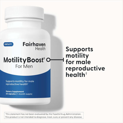 Fairhaven Health Motilityboost for Men | Prenatal Male Fertility Supplement for Motility Strength | Pre-Conception for Him Includes L-Carnitine, Vitamin B12, B6, Coq10 and Quercetin | 60 Capsules