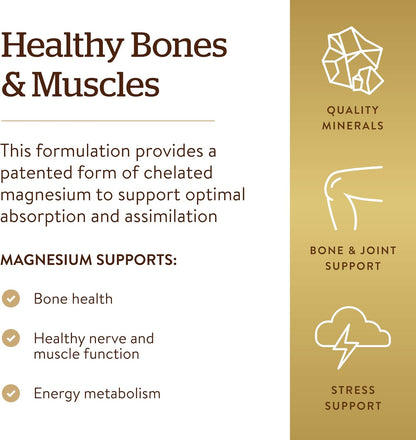 Solgar Chelated Magnesium, 250 Tablets - Supports Nerve & Muscle Function - Promotes Healthy Bones - Vital for Cellular Energy Release - Non-Gmo, Vegan, Gluten Free, Dairy Free - 62 Servings