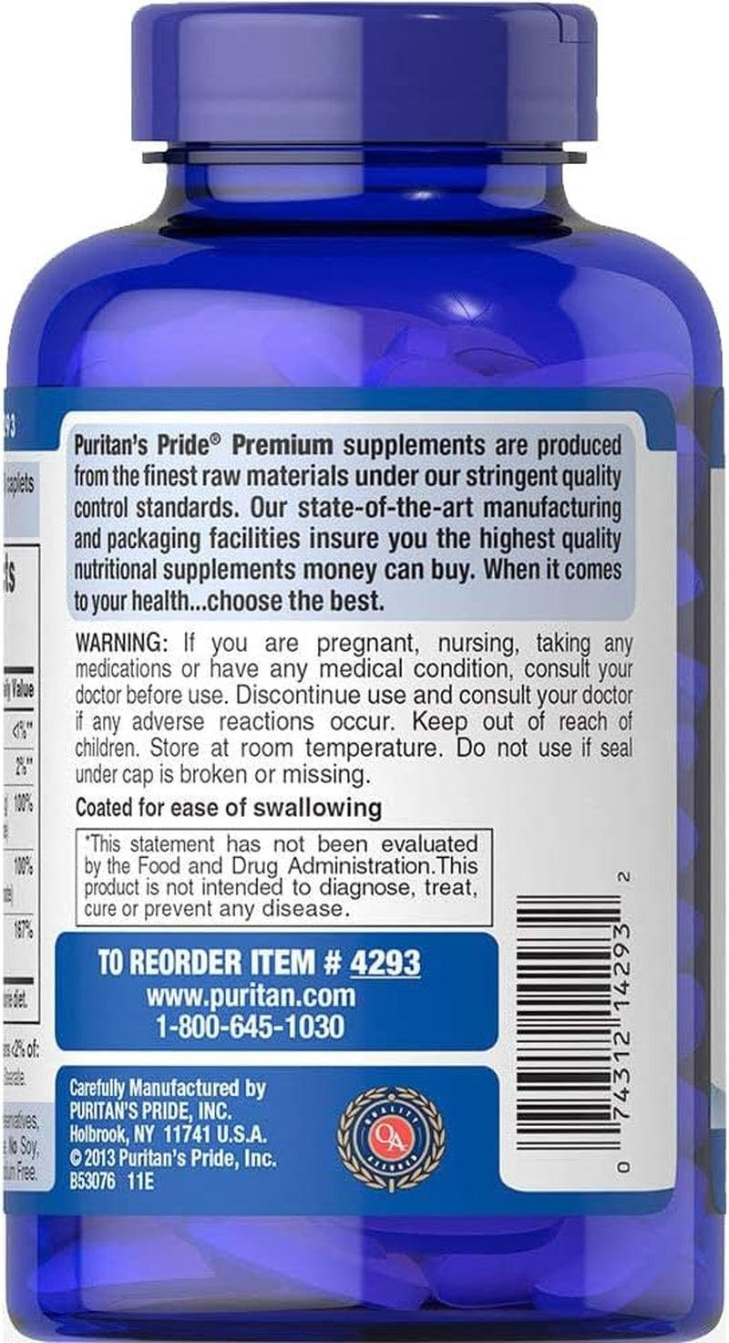 Puritan'S Pride Chelated Calcium Magnesium Zinc, Plays a Role in Bone Health and Helps Support Immune Function, 250 Count