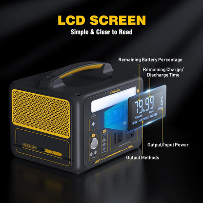 VTOMAN 600W Portable Power Station, LFP Battery Powered Generator with 2X 600W AC Outlets (Surge 1200W), 4X USB Ports, 3X DC Output for Outdoor Camping, Vehicle Emergency, Electric Backup