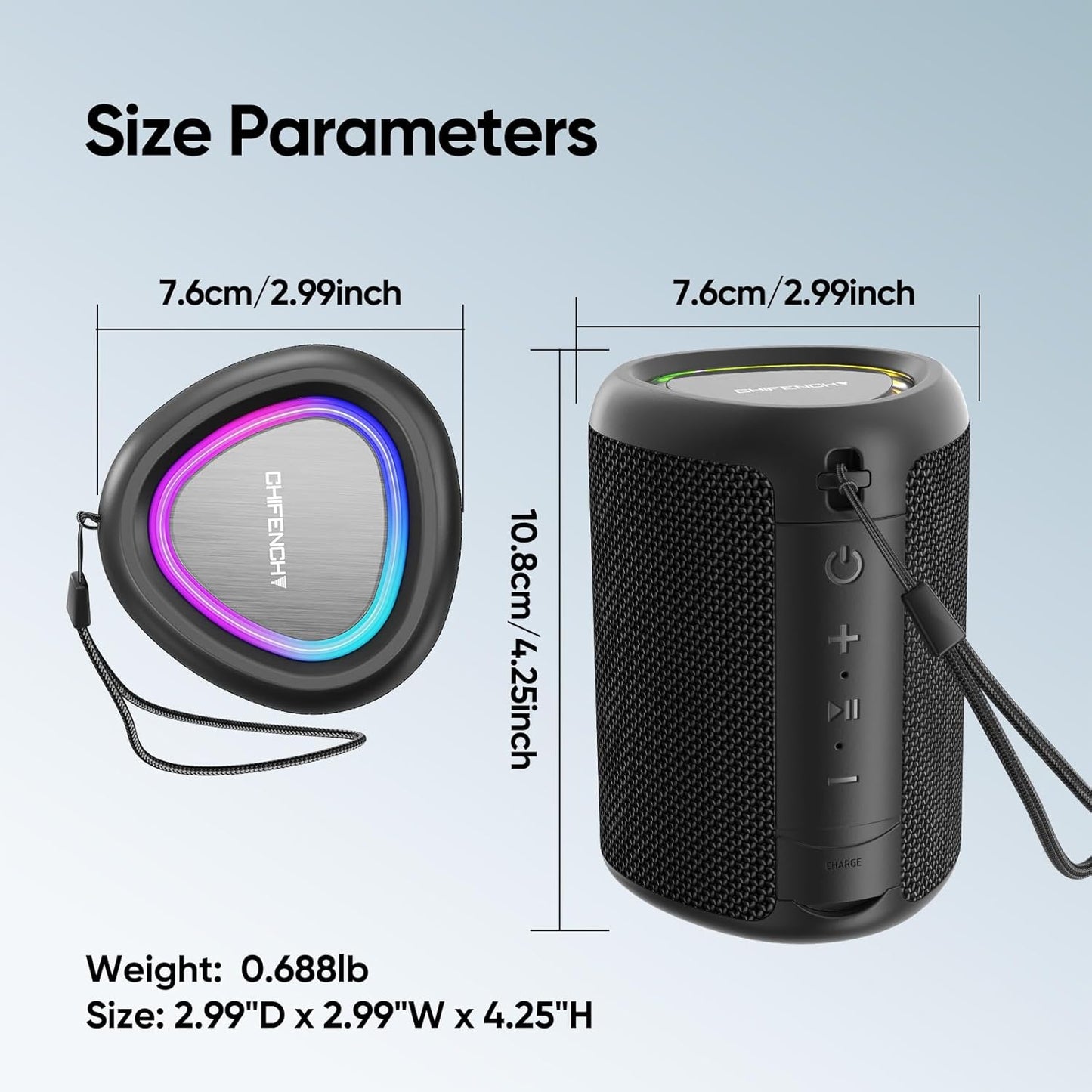 Portable Bluetooth Speaker with Lights, Powerful Crystal Clear Sound, IPX5 Waterproof, All Day Playtime, Aux&Tf-Card Input, Bluetooth 5.3, TWS Paring, Small Wireless Speaker for Outdoor, Gift Ideas