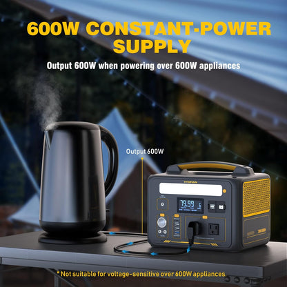 VTOMAN 600W Portable Power Station, LFP Battery Powered Generator with 2X 600W AC Outlets (Surge 1200W), 4X USB Ports, 3X DC Output for Outdoor Camping, Vehicle Emergency, Electric Backup