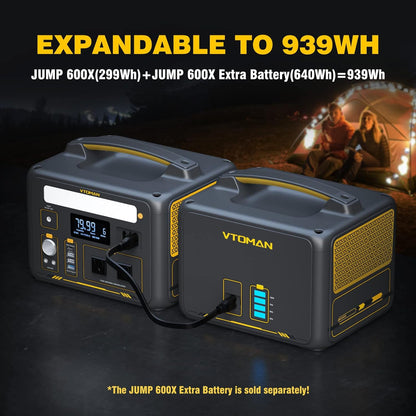 VTOMAN 600W Portable Power Station, LFP Battery Powered Generator with 2X 600W AC Outlets (Surge 1200W), 4X USB Ports, 3X DC Output for Outdoor Camping, Vehicle Emergency, Electric Backup