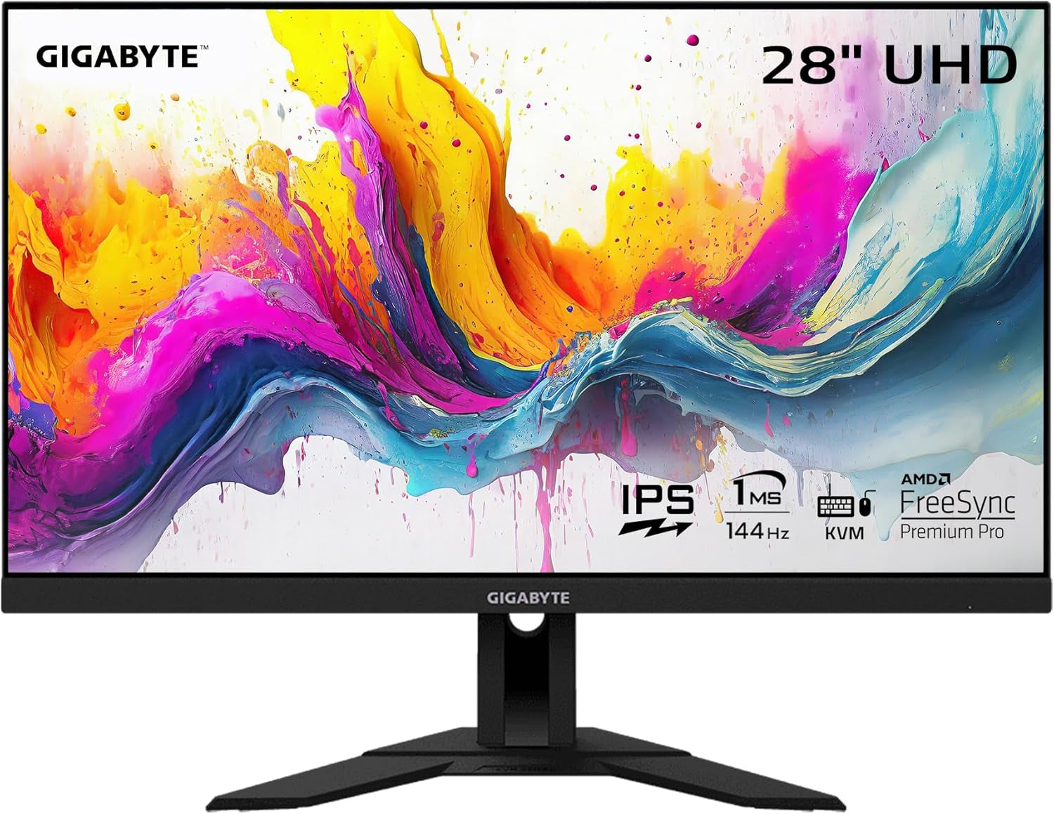 GIGABYTE M28U 28" 144Hz Gaming Monitor, 3840 X 2160 SS IPS Display, 1Ms (GTG) Response Time, 9‎4% DCI-P3, VESA Display HDR400, Freesync Premium Pro, 1X Display Port 1.4, 2X HDMI 2.1 (M28U-SA)