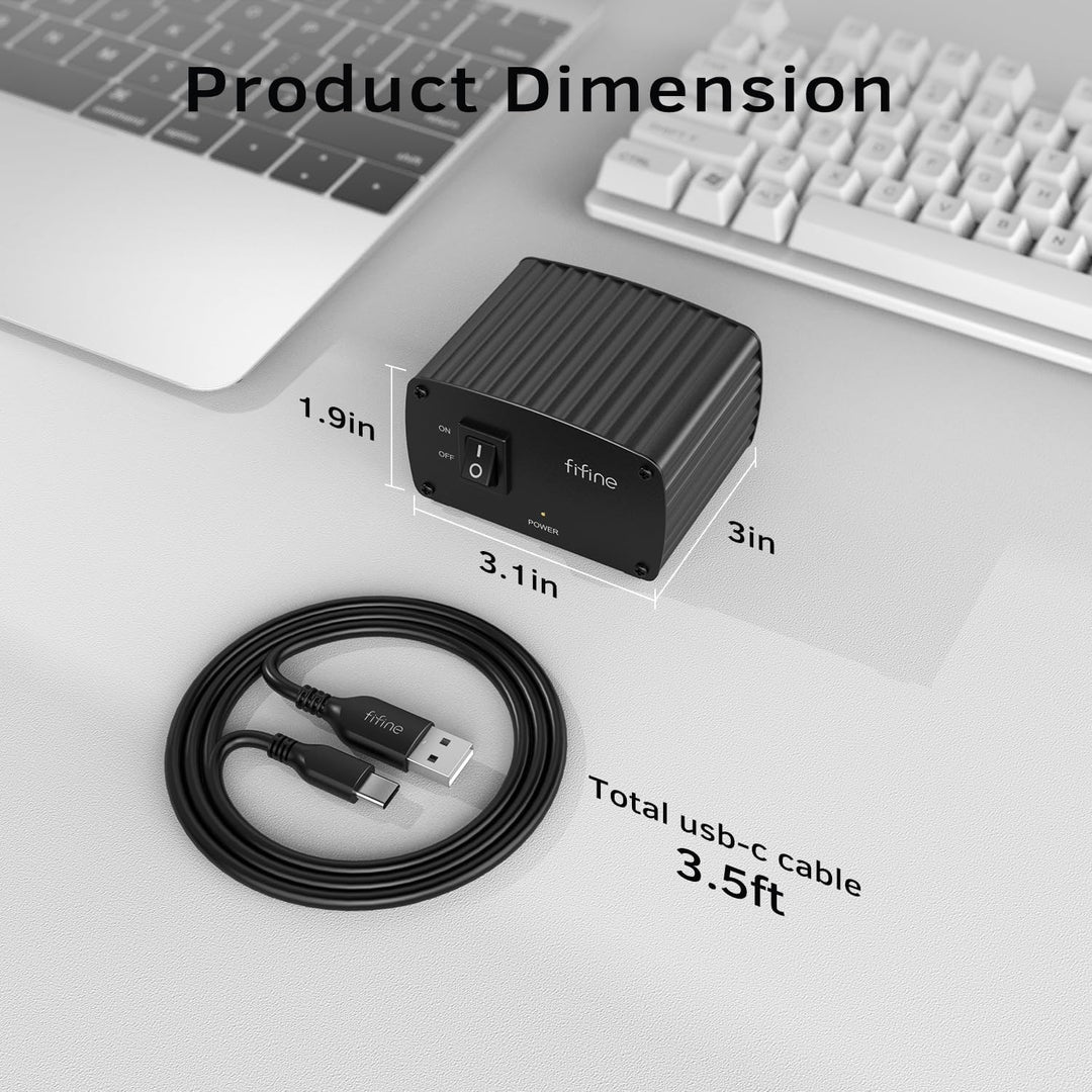 FIFINE 48V Phantom Power with Output/Input, Power Supply for Condenser Microphone, Recording Equipment-Pm48