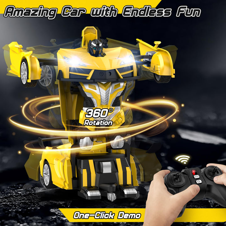 Carro Robot Qumcou Rc 2en1 Amarillo con Luces LED