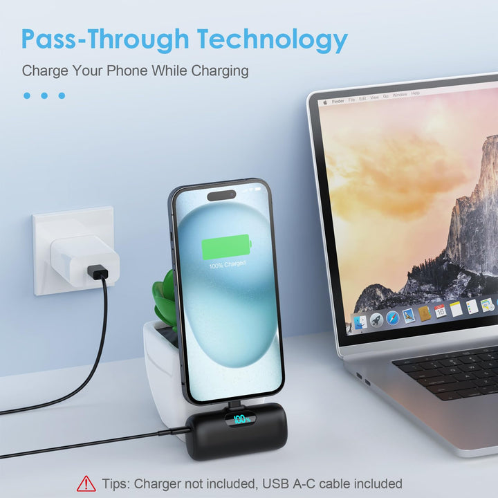 HETP Mini Power Bank 5000 mAh USB-C con pantalla LED y carga rápida PD