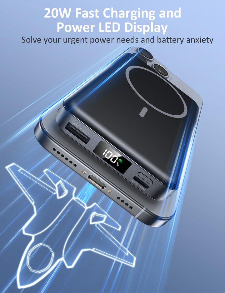 Aobbow Power Bank Magnético 10000 mAh 20W con cable integrado y carga rápida