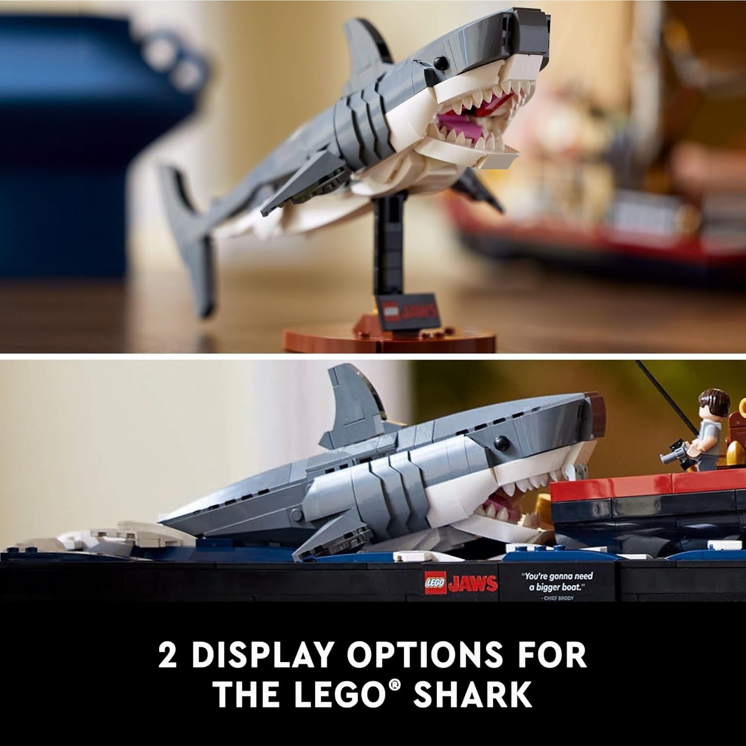 LEGO Ideas Jaws Set - Diorama Kit for Fans of the Classic Movie - Shark Toy - Movie Memorabilia Gift for Adults - Includes Orca Boat and Chief Brody, Hooper and Quint Minifigures - 21350