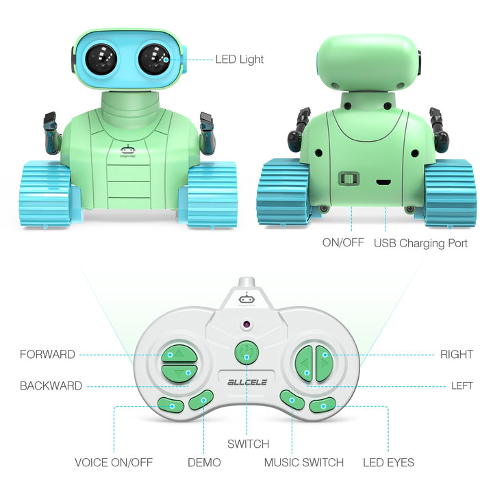 Robot Interactivo ALLCELE Rc Verde con Luces y Musica