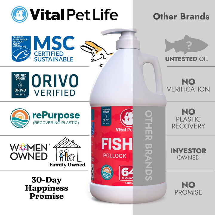 Aceite de pescado Vital Pet Life perros salmon y abadejo 64 oz