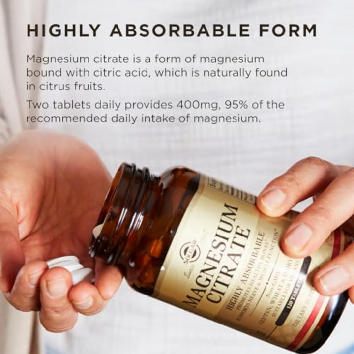 Citrato de Magnesio Solgar – 120 tabletas (vegano, sin gluten)