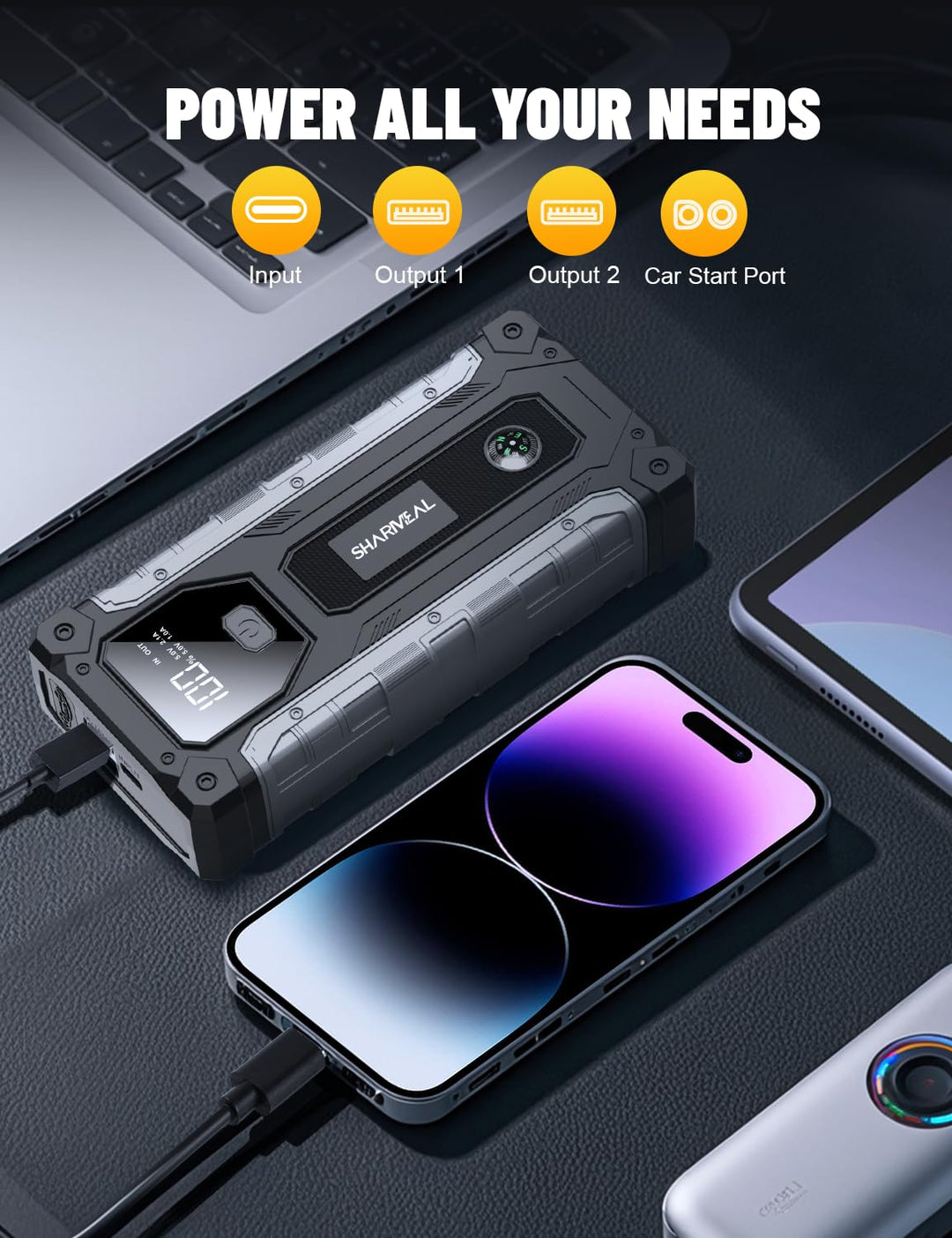 Arrancador de Bateria Sharmeai 5000A Portatil 12V