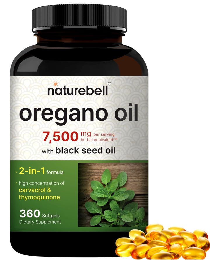 NatureBell Aceite de Oregano 7 500 mg 360 Capsulas | Complejo Semilla Negra