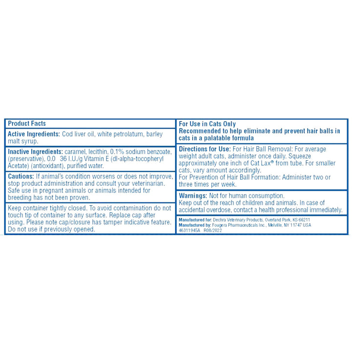 Pasta laxante Dechra Cat Lax gatos eliminacion bolas de pelo 2 oz