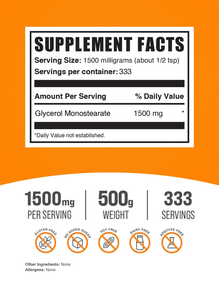 Monoestearato de Glicerol BulkSupplements 500 g - Polvo alimenticio