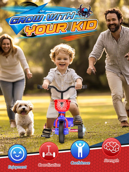 Triciclo Akarido Spider con luces LED y canasto para niños