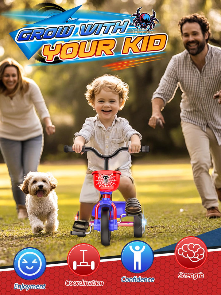 Triciclo Akarido Spider con luces LED y canasto para niños