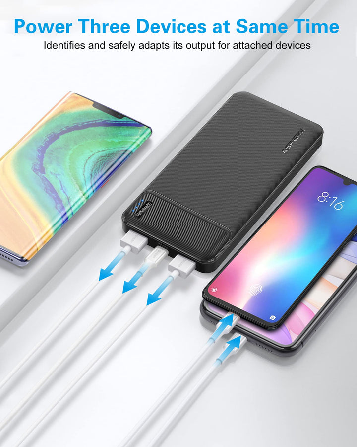 AsperX Power Bank Doble 10000 mAh USB-C con carga rápida y luces LED