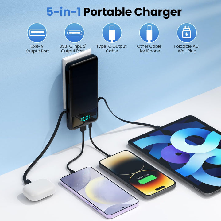 Fochew Power Bank 13800 mAh con enchufe y carga rápida USB-C