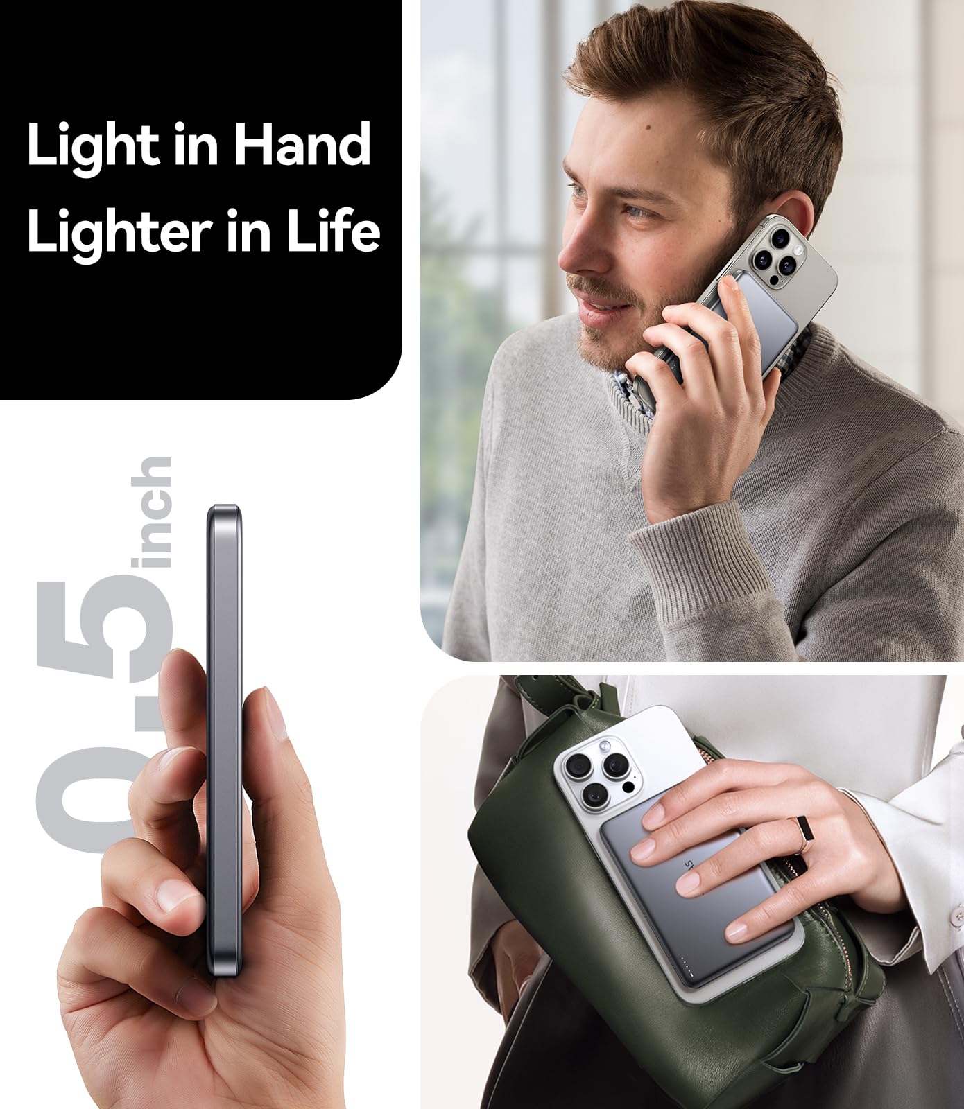 TORRAS MiniMag Power Bank, cargador portatil inalambrico magnetico ultradelgado de 10,000 mAh, carga rapida de 22.5W