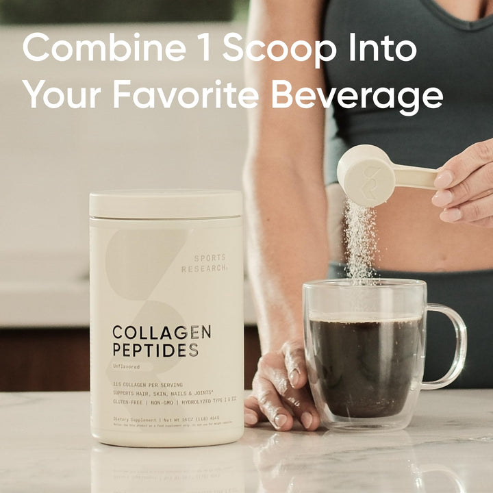 Sports Research Collagen Peptides 16 oz | Polvo Colágeno Tipo 1 & 3