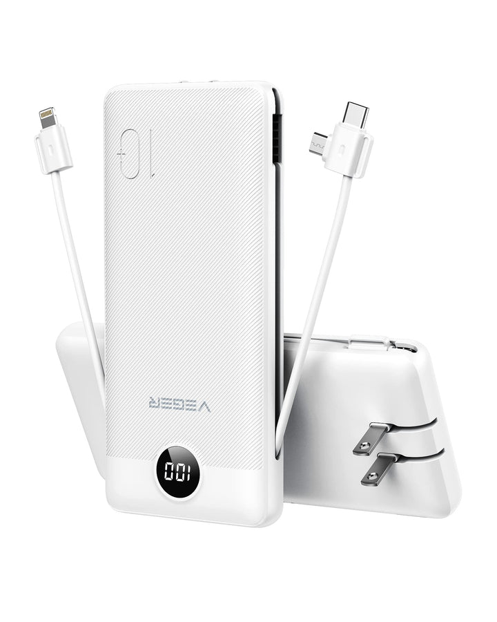 VEGER Power Bank 10000 mAh con cables integrados y enchufe de pared