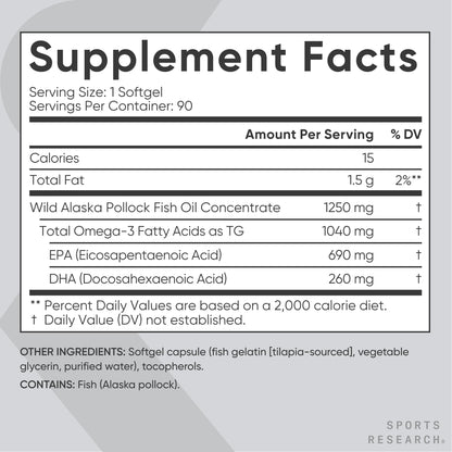 Aceite de Pescado Omega-3 Triple Fuerza Sports Research - 90 cápsulas