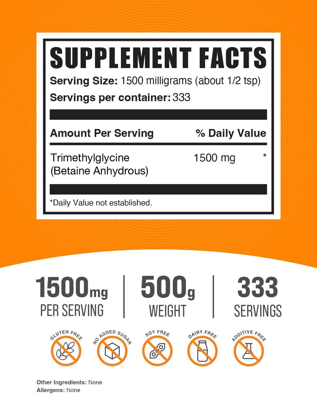 BulkSupplements TMG (Betaina Anhidra) - 500 g polvo puro