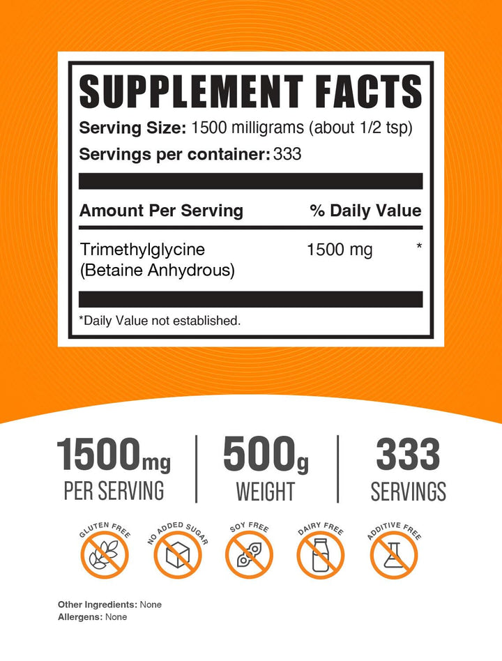 BulkSupplements TMG (Betaina Anhidra) - 500 g polvo puro