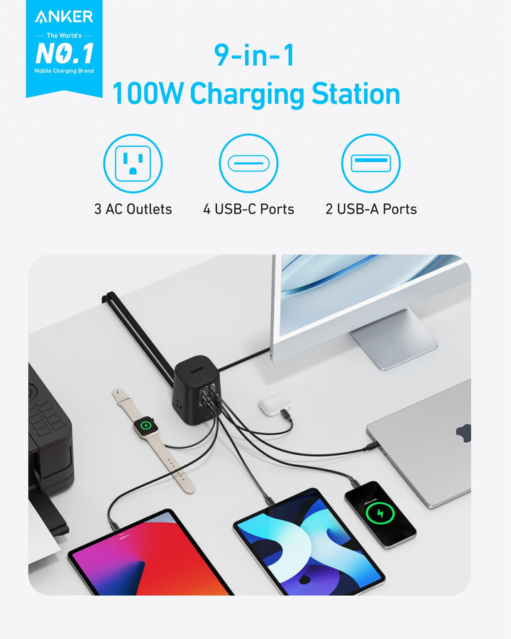 Anker estacion de carga 100W 9 en 1 con puertos USB-C y AC