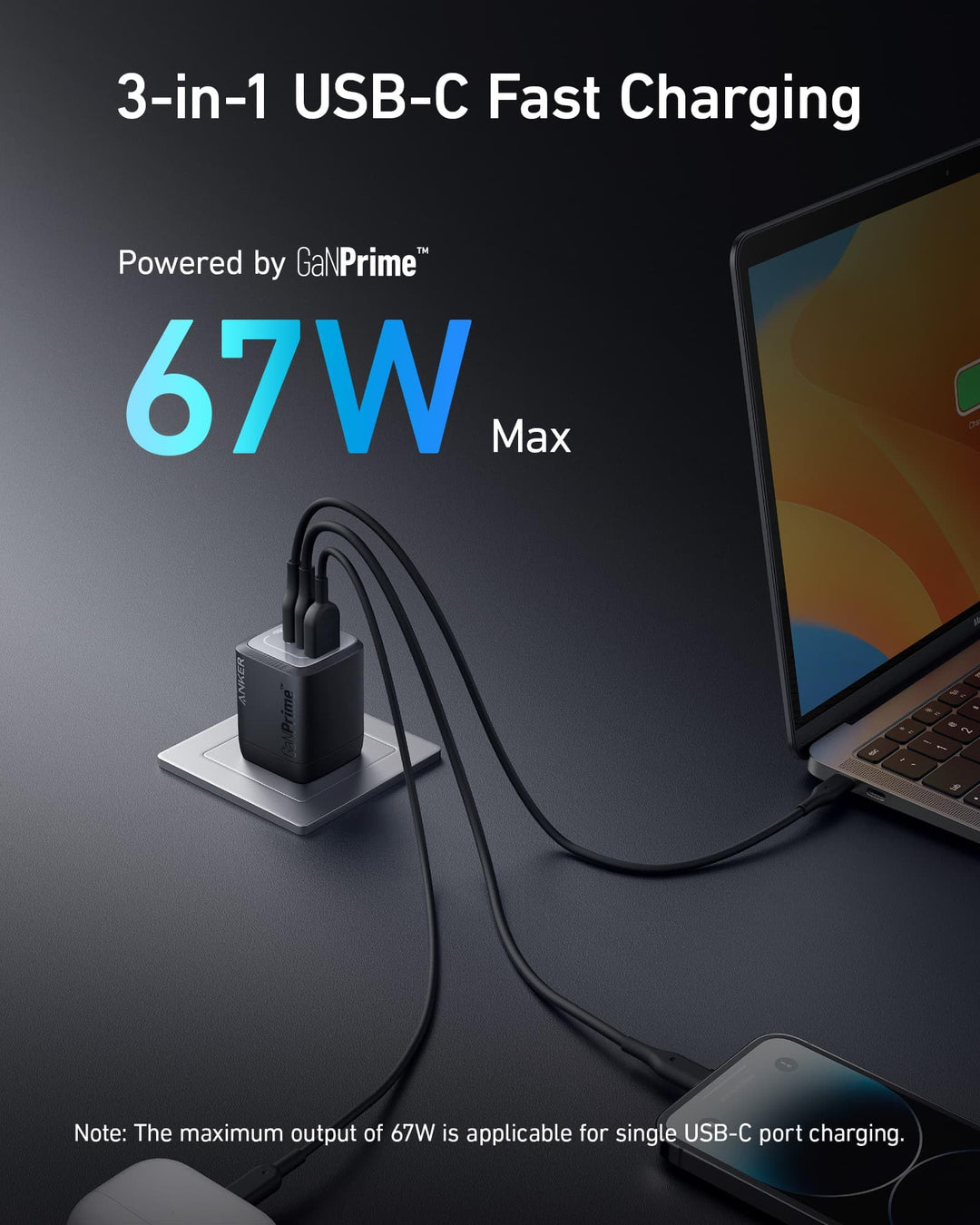 Anker Prime cargador rapido 67W GaN 3 puertos USB-C
