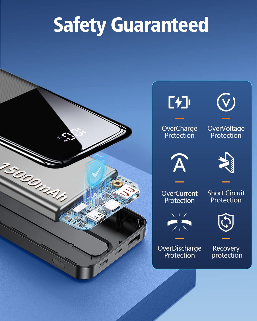 CFIAI Power Bank 15000 mAh 22.5W con cables integrados y pantalla LED