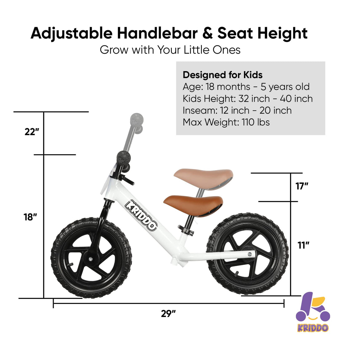 Bicicleta de equilibrio KRIDDO 12" sin pedales para niños 2-5 años