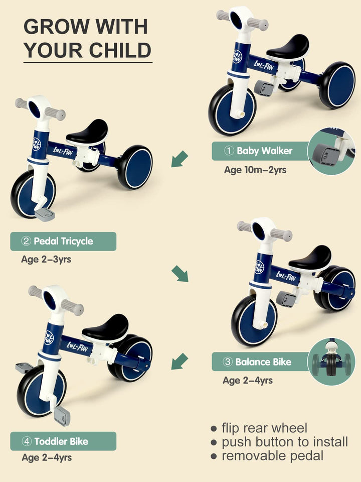 Bicicleta de equilibrio LOL-FUN 4 en 1 con pedales removibles para niños