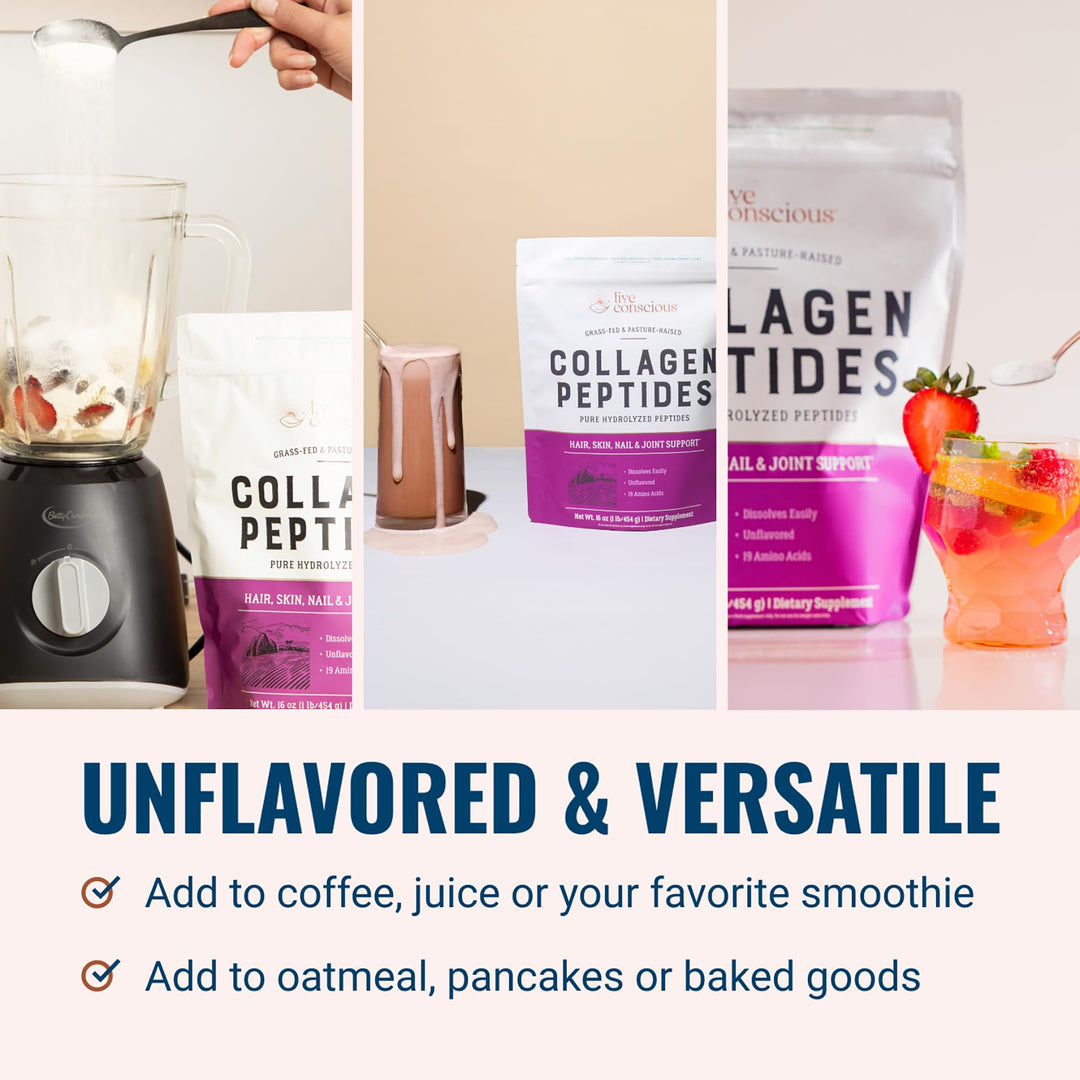 Péptidos de Colágeno Live Conscious – 454 g, tipos I & III (sin sabor)