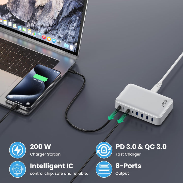 Cargador GKUTW 200W GaN III 8 Puertos USB-C PD