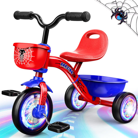 Triciclo Akarido Spider con luces LED y canasto para niños