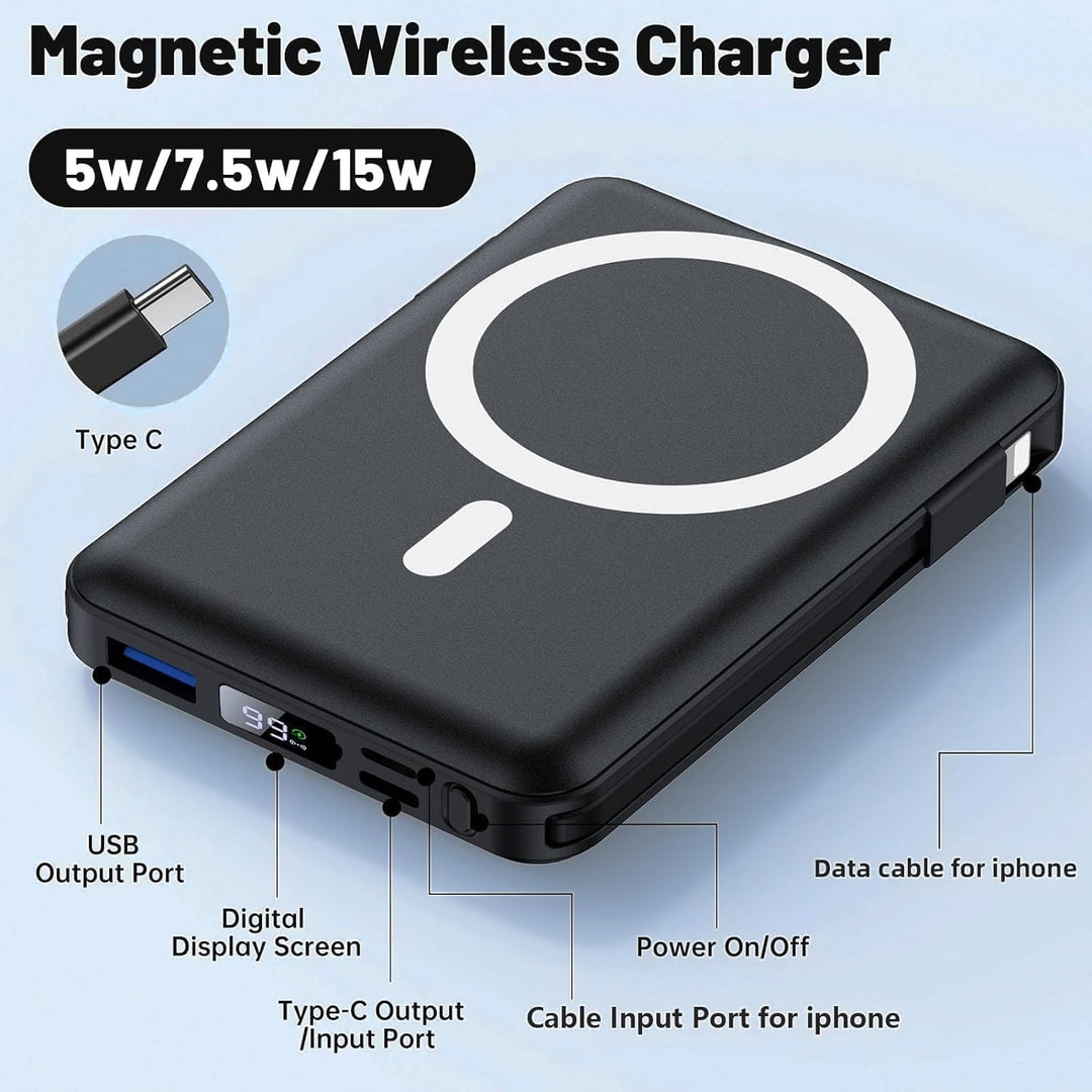 Azmuth Cargador Inalámbrico Portátil con Soporte, Banco de Energía Magnético Delgado de 10000mAh para Magsafe, Paquete de Batería de Carga Rápida de 22.5W Compatible con iPhone Serie 17/16/15/14/13/12 Azmuth Cargador Inalámbrico Portátil con Soporte, Banco de Energía Magnético Delgado de 10000mAh para Magsafe, Paquete de Batería de Carga Rápida de 22.5W Compatible con iPhone Serie 17/16/15/14/13/12