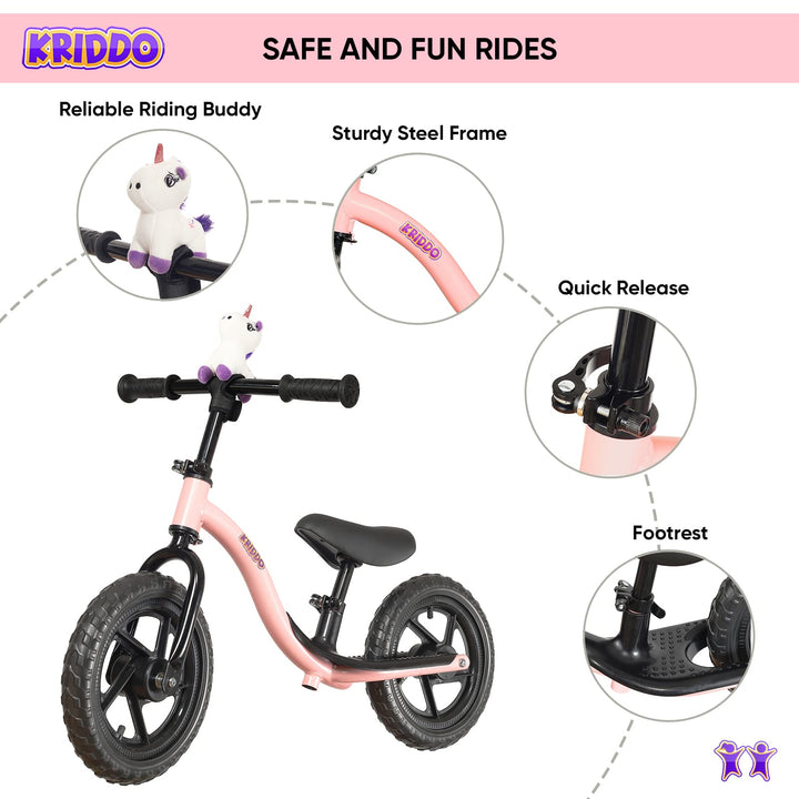 Bicicleta de equilibrio KRIDDO con unicornio para niños