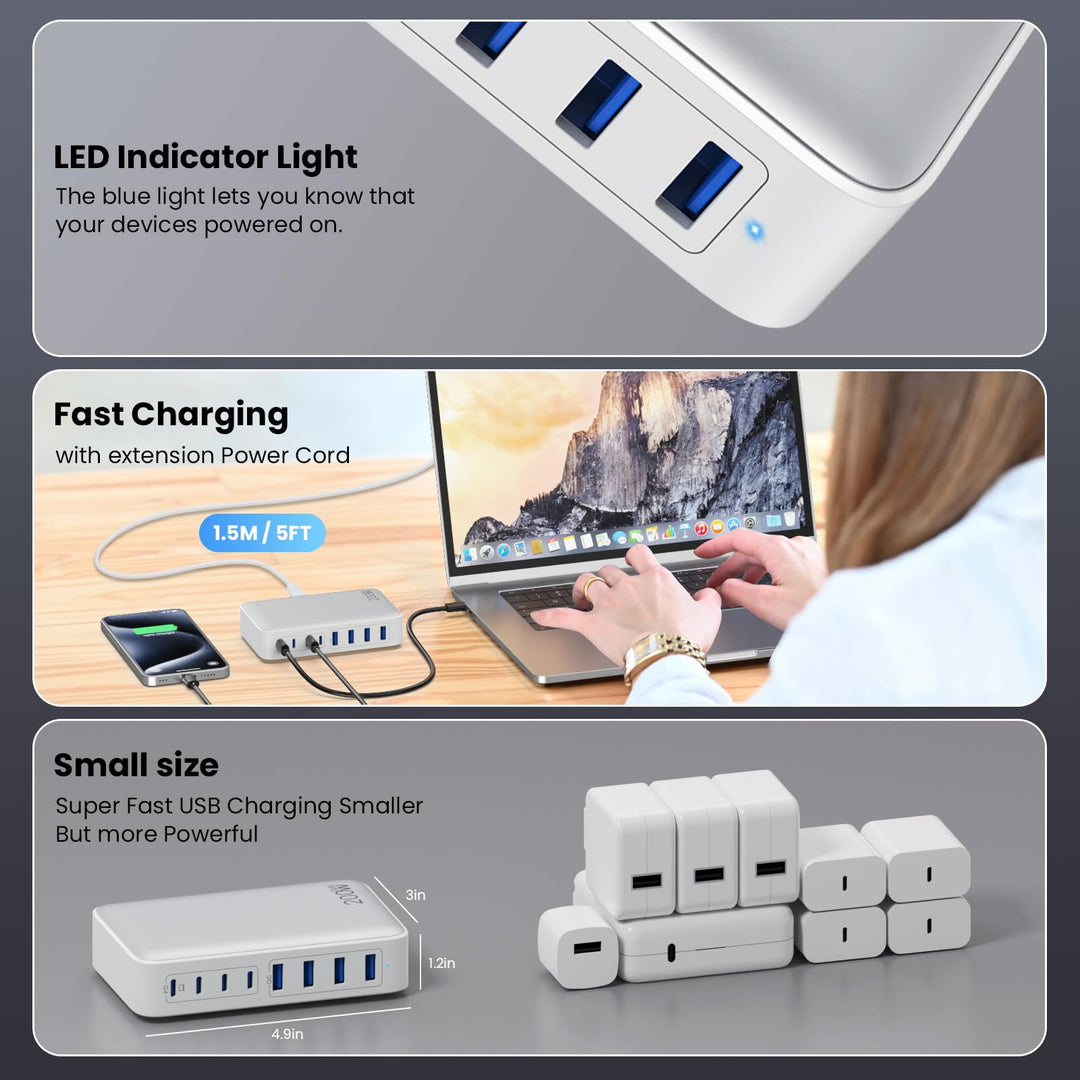 Cargador GKUTW 200W GaN III 8 Puertos USB-C PD