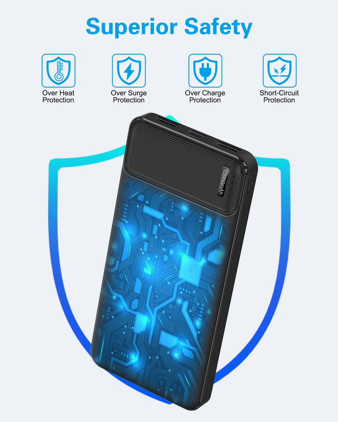 AsperX Power Bank Doble 10000 mAh USB-C con carga rápida y luces LED