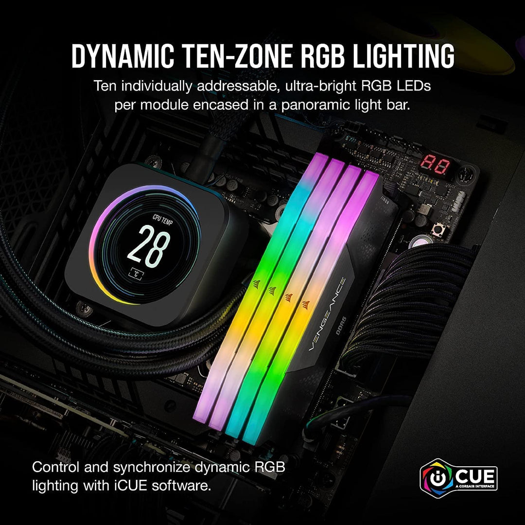 CORSAIR VENGEANCE RGB DDR5 32 GB (2×16) 6000 MHz CL36 – Kit Negro