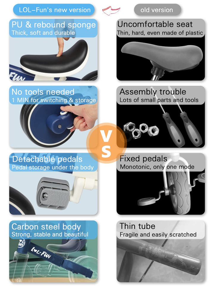 Bicicleta de equilibrio LOL-FUN 4 en 1 con pedales removibles para niños