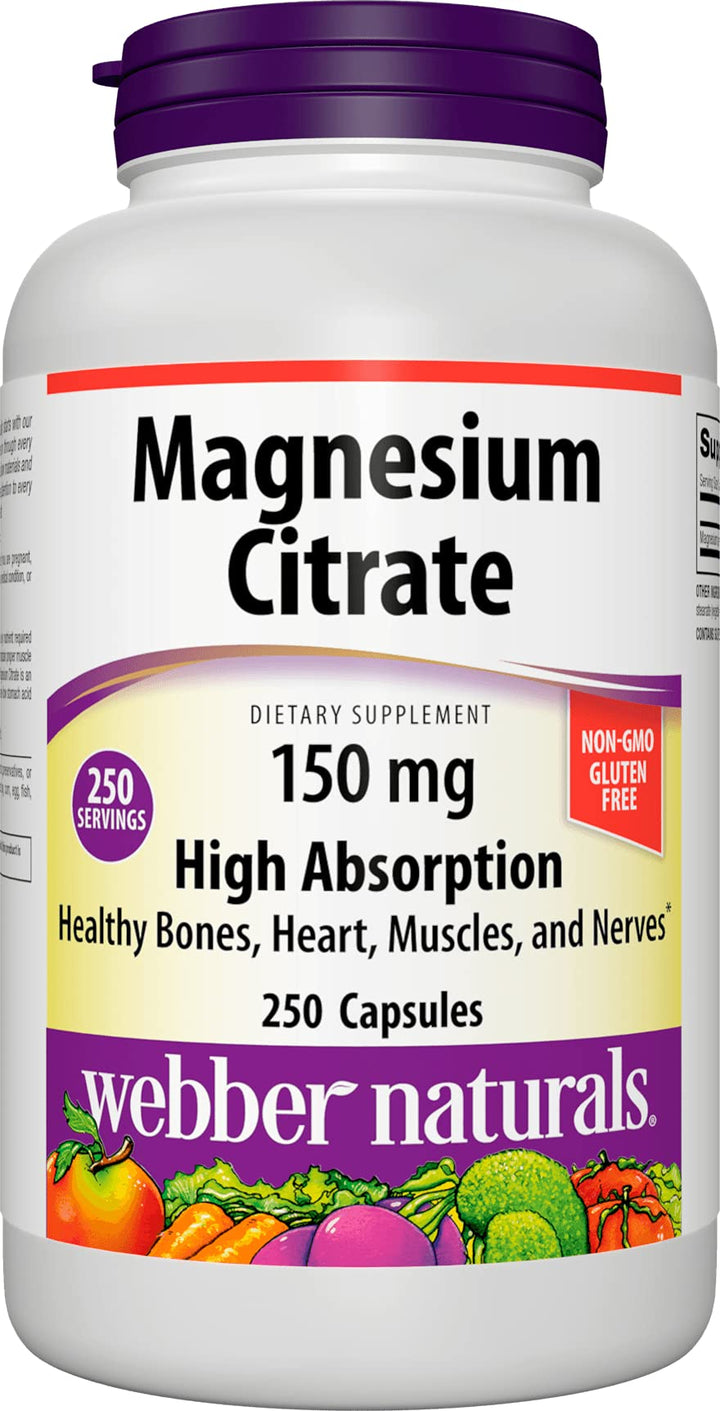 Magnesio Citrato Webber Naturals 150 mg - 250 capsulas sin gluten
