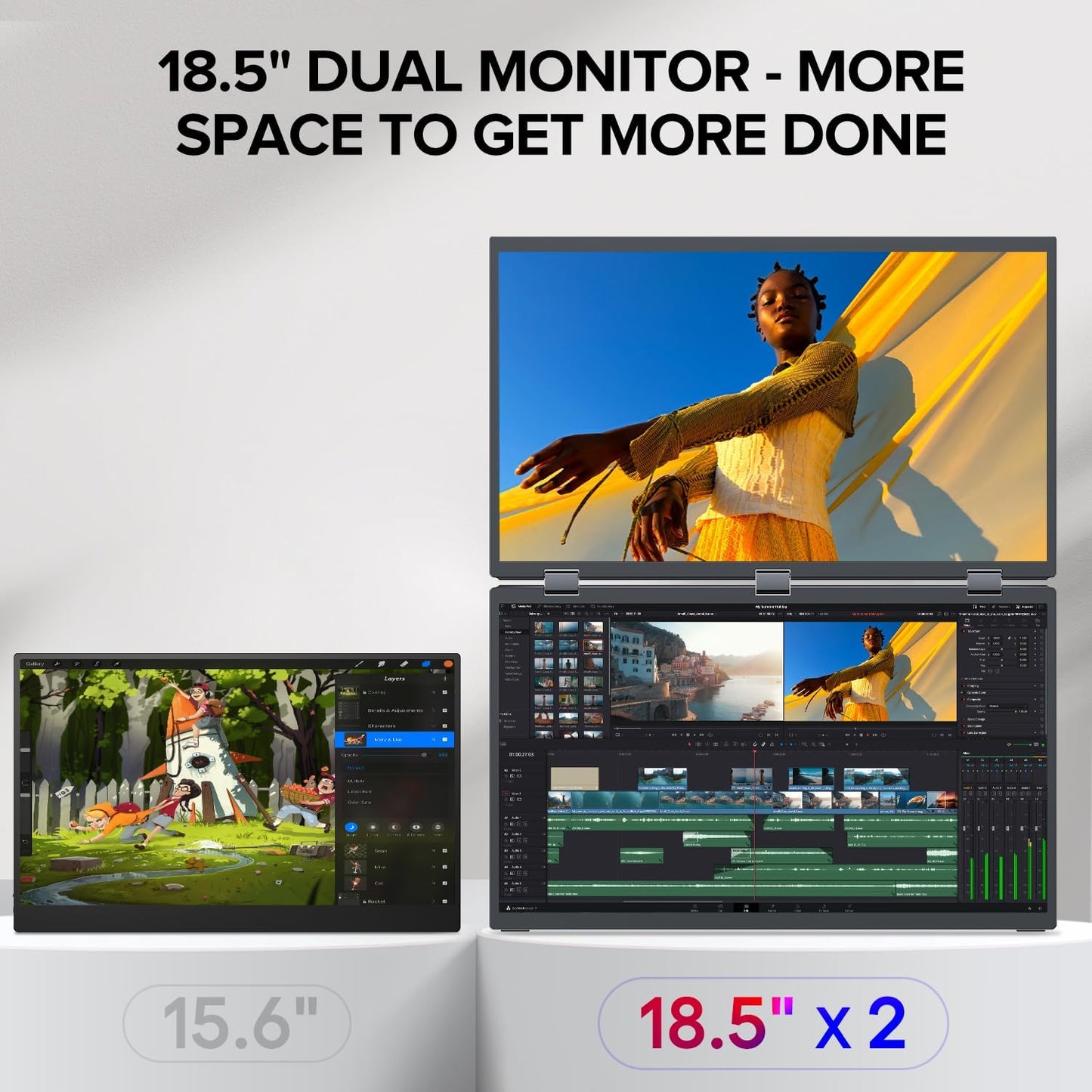 UPERFECT Delta 18.5" 100Hz Dual Monitor Portable Monitor for Laptop Screen Extender 1080P HDR 360° Folding Stacked Triple Monitor with Stand & VESA for Laptop PC Phone Game Console (No Driver Needed)