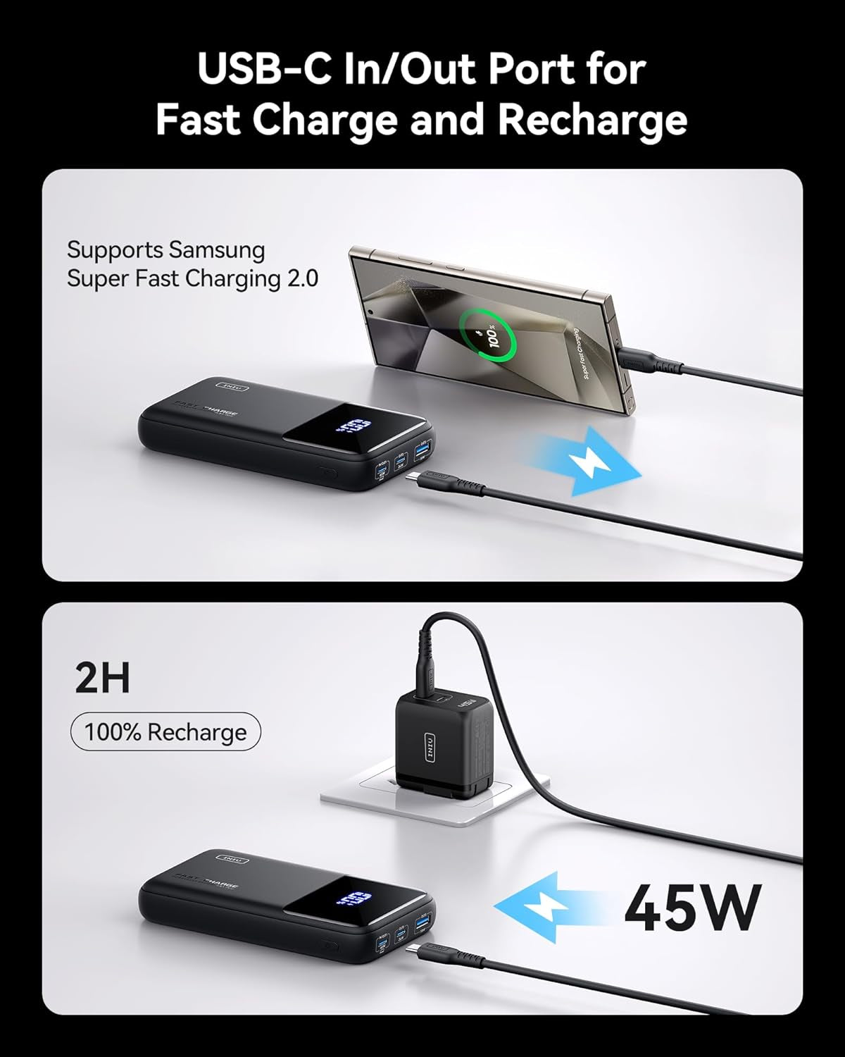 INIU Power Bank, 20000Mah 65W USB C Laptop Portable Charger, PD QC Fast Charging 3-Output External Battery Pack for Laptop Macbook Dell XPS Ipad Tablet Steam Deck Iphone 16 15 14 Pro Samsung S22 Etc