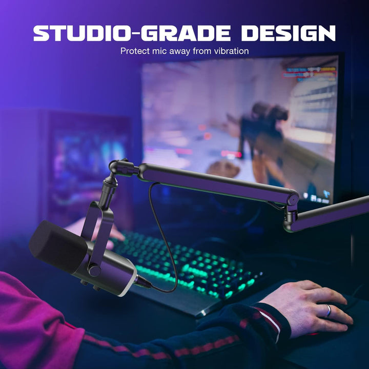 FIFINE Microphone Boom Arm, Low Profile Adjustable Stick Microphone Arm Stand with Desk Mount Clamp, Screw Adapter, Cable Management, for Podcast Streaming Gaming Studio-Bm88