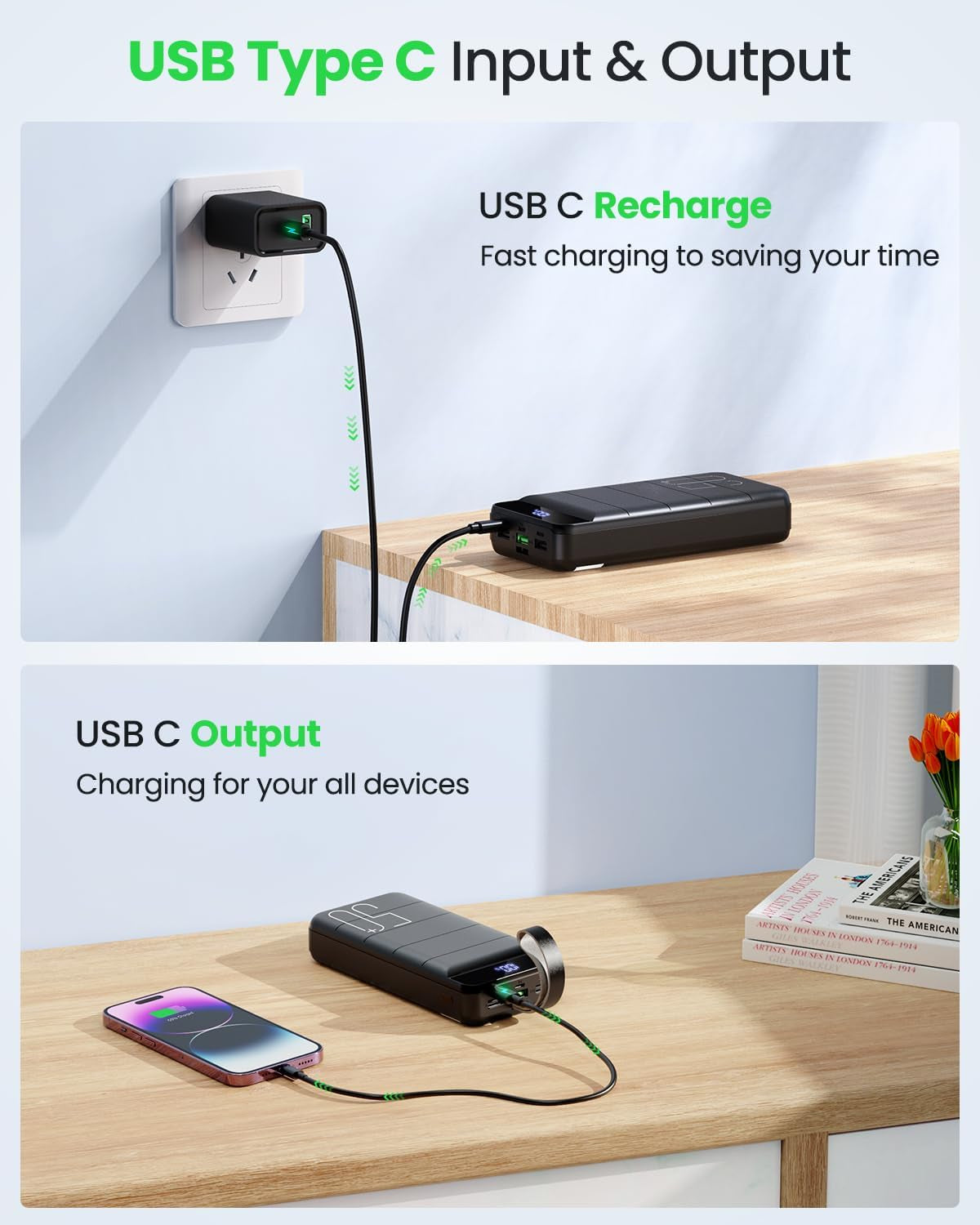 Power Bank Fast Charging 50000Mah - 22.5W Portable Charger USB C Quick Charge with 4 Outputs & 3 Inputs LED Display Huge Capacity External Battery Pack for Iphone, Samsung, Ipad Etc