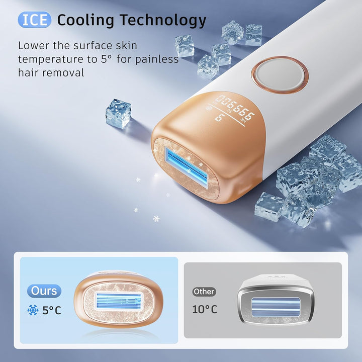 Laser Hair Removal with 5℃ Ice Cooling, Painless IPL Laser Hair Removal Device 3 in 1 Ubroo at Home Hair Remover Machine for Women Men Electrolysis Permanent Epilator on Face Body Depilation (Gold)